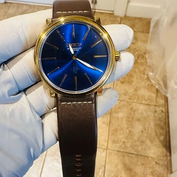 Invicta Blue and Gold Watch with Leather Strap - Picture 1 of 4